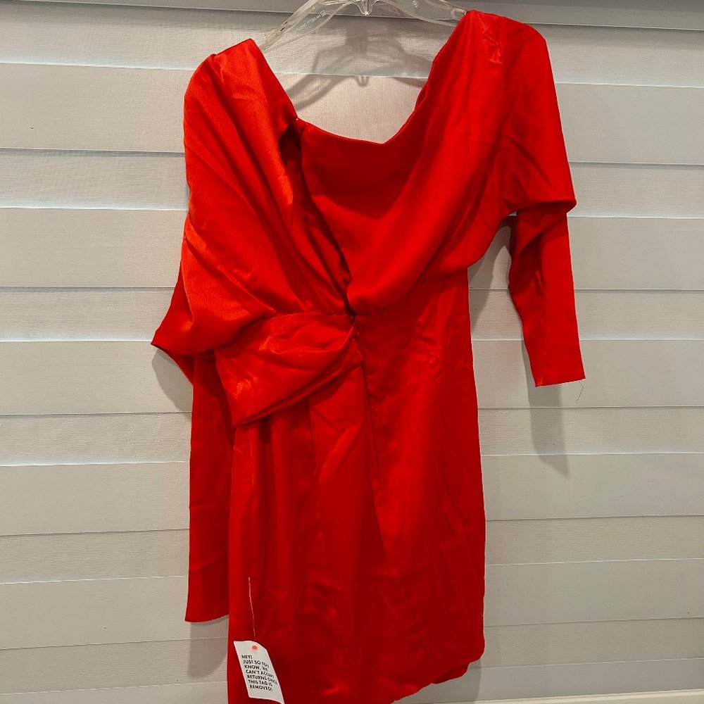 NWT ASOS DESIGN - Off Shoulder Satin Mini Dress With Tuck Detail Bodice - Picture 3 of 5